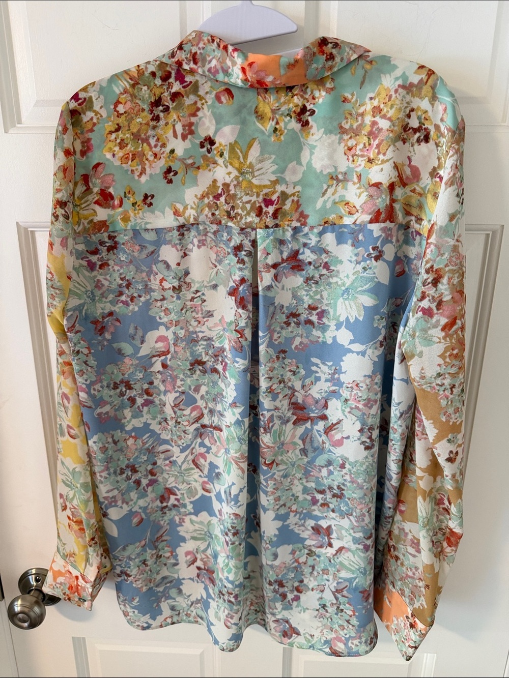 Rose + Olive Shabby Chic Floral Patchwork Chiffon Button Down Blouse Large - Picture 4 of 6